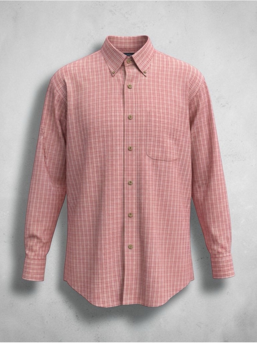 Long-Sleeve Pink Plaid Button-Down Shirt